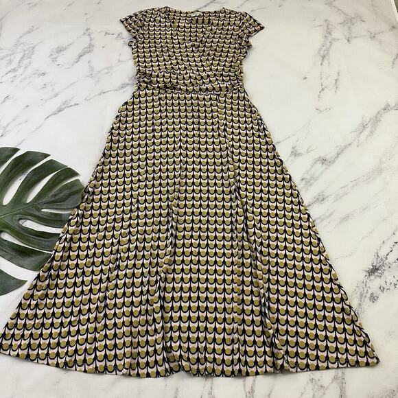 Boden Lily Jersey Knit Maxi Dress Size 4 Petite Yellow Blue Geometric Pockets - Picture 1 of 11